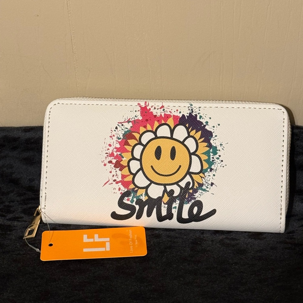 White Wallet with Colorful Smile Design